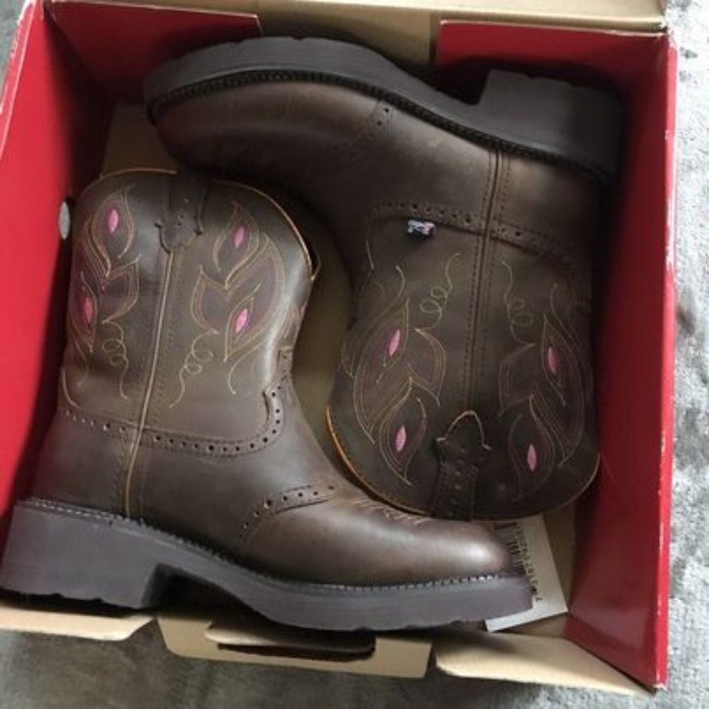 NIB Justin Womens Gemma Shetland Western Boot Round Toe Size 10 B Dark Brown